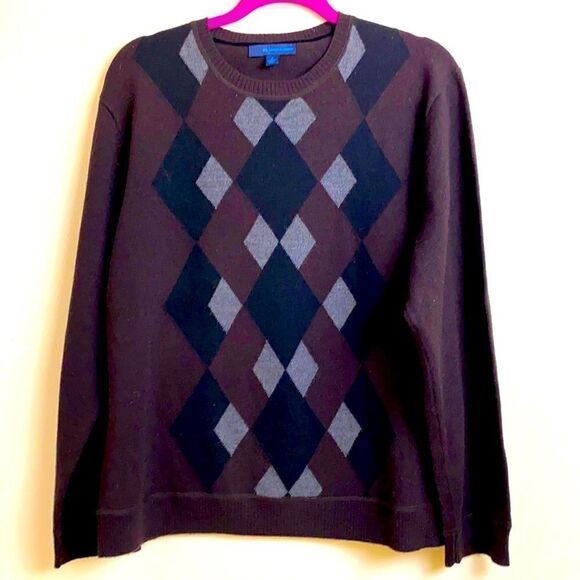 Men’s Vintage Argyle Wool Sweater ML/Material London - Picture 2 of 4